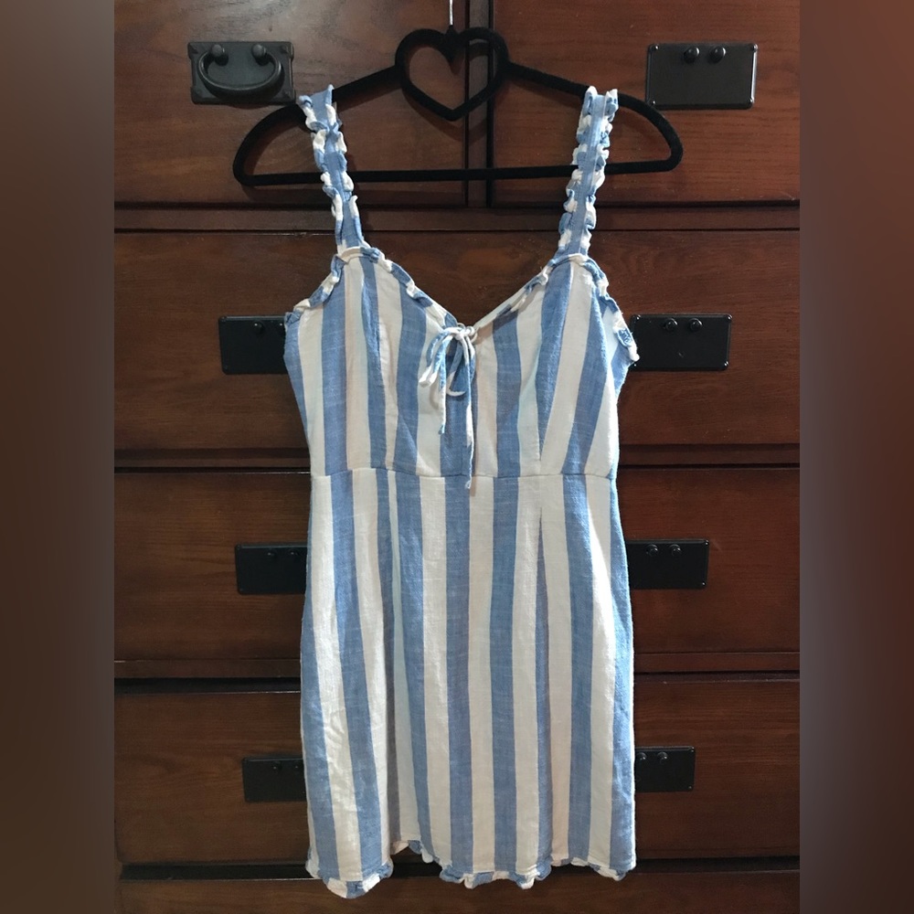 Blue and White Sleeveless Striped Cotton Dress, Size Small, Forever 21